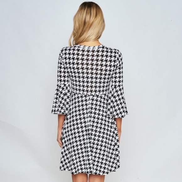 Bell Sleeve Houndstooth Fit & Flare Dress - Picture 2 of 4